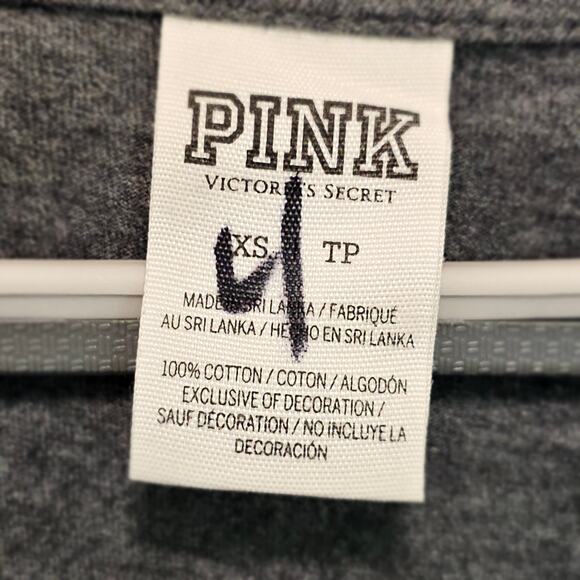 PINK T Shirt Women's Extra Small Victoria's Secret Long Sleeve Gray Green Logo - Picture 3 of 6